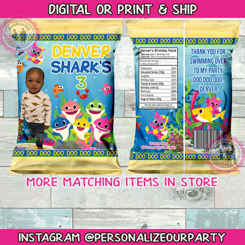 Baby Shark inspired chip bags/wrappers-digital file or 1 dozen printed