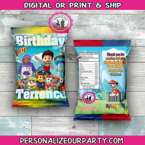 paw patrol chip bags/wrappers- boys paw patrol party-paw patrol party favors-digital-printed-paw patrol snack bags-paw patrol treat bags-pup