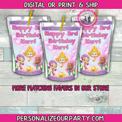 bubble guppies inspired juice pouch labels-capri sun labels-girls bubble guppies party favors-bubble guppies party favors-treat bags-