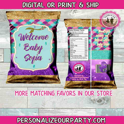 mermaid chip bag-mermaid party favors-mermaid party supplies-mermaid party-treat bag-candy bag-party bags-mermaid baby shower-first birthday