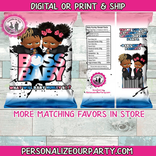 boss baby african american gender reveal chip bag wrappers-digital or printed