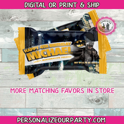 batman rice krispy treat wrappers-digital-printed-personalized party favors-personalized batman party favors-batman chip bag-batman party