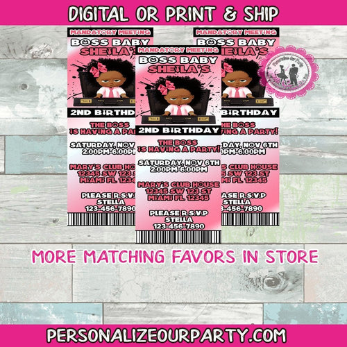 African American boss baby girl party invitations-digital-printed-boss baby invitation-boss baby girl party favors-boss baby girl party