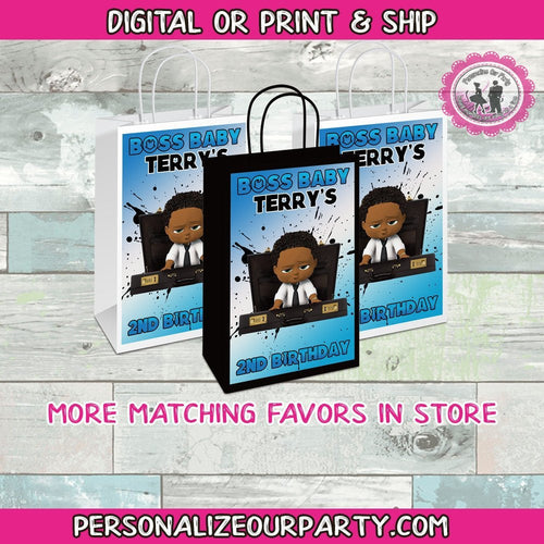 boss baby boy gift bags-African American boss baby boy-party bags-digital-printed-boss baby boy treat bags-personalized candy bags-loot