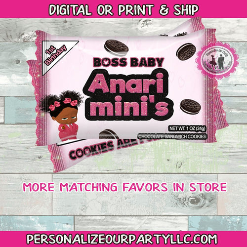 African american boss baby girl oreo cookie/wrappers-digital-printed-boss baby party favors-boss baby girl-boss baby girl party favors-boss