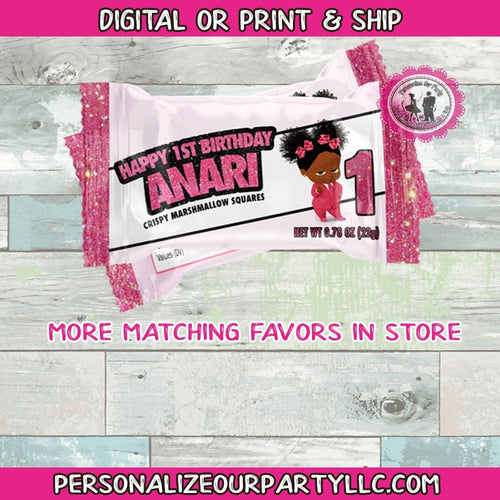 African American boss baby girl rice krispy treat/wrappers-digital-printed-boss baby girl party favors-boss baby favors-boss baby party