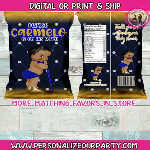 Prince baby shower chip bags-digital-printed-african american prince-baby shower party favors-prince party favors-custom party favors