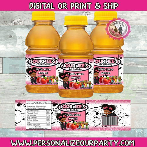 boss baby girl apple juice label-boss baby girl party favors-African america boss baby girl juice favors-personalized boss baby girl favors