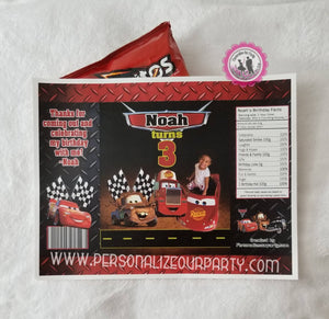 cars custom chip bag wrappers-digital-printed-cars party favors-cars 2-cas 3-race car party favors-cars chip bags-cars birthday-cars treats