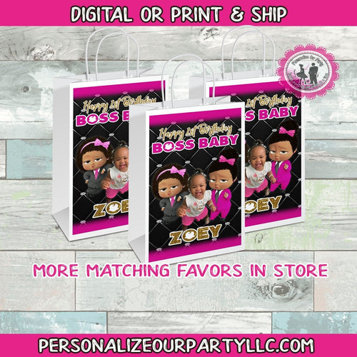 boss baby girl gift bags-African Americanboss baby girl-party bags-digital-printed-boss baby girl treat bags-personalized candy bags-loot