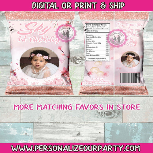 baby girl chip bag/wrappers-digital-printed-1st birthday-first birthday party favors-baby girl party favors-snack bags-treat bags-candy bags