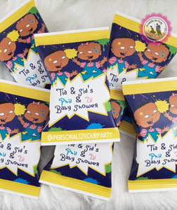 phil and lil african american baby shoewer chip bags/wrapper-digital-printed-personalized babu shower party favors-rugrats-chip bag-favors