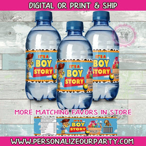 It's a boy story  water bottle labels-boy story party favors-boy storybaby shower favors-digital-printed-toy story baby shower decor-favors