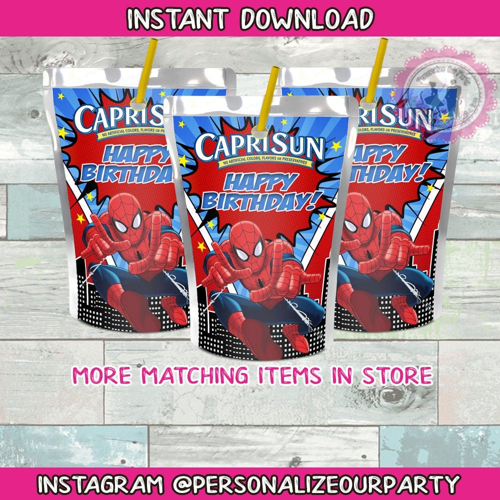 INSTANT DOWNLOAD spider man capri sun juice pouch labels-spider man party-spiderman -capri sun sticker-spider man favors-spider man birthday