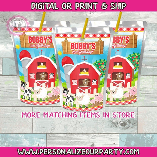 barn yard farm animals capri sun juice pouch labels-farm animals party-barn yard party favors-digital-print-animals party favors-zoo animals