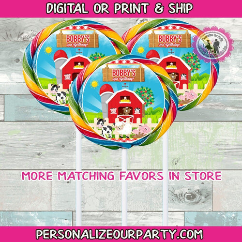 barn yard animals lollipop stickers-digital-printed-first birthday favors-animal party-barn yard birthday-farmer party favors-farm party