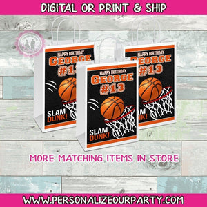 Basketball party bags-candy party bags-digital-printed-basketball treat bags-sports party bags-basketball candy bags-basketball decor-loot