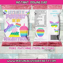 Load image into Gallery viewer, Pop it valentine chip bag wrappers-INSTANT DOWNLOAD-pop it valentines party favors-fidget-valentines day party favors-chip bags-pop it party