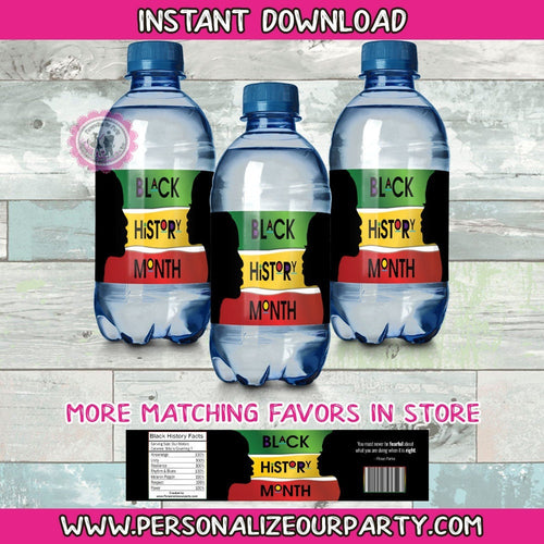 Black history water bottle labels INSTANT DOWNLOAD-black history month celebration party favors-black history month