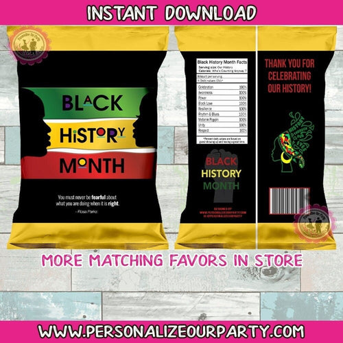 Black history month chip bag wrappers-INSTANT DOWNLOAD-black history party favors-black history month party favors-black history celebration