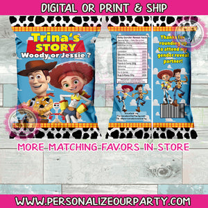 Toy story gender reveal chip bags/wrappers-1 dozen printed or 1 digital file
